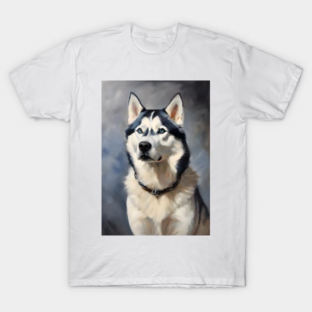 Siberian Husky Dog Breed Oil Painting T-Shirt by Art-Jiyuu